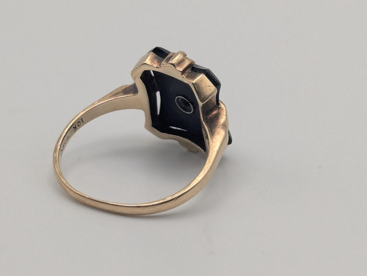 10k Vintage Black Onyx Diamond Ring Statement Ring Signet Ring