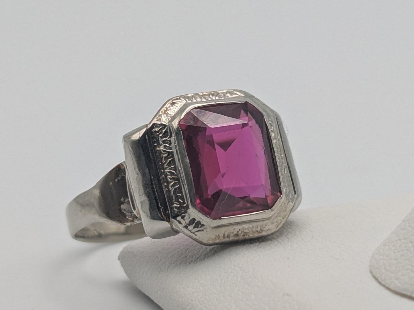 10k White Gold Ruby Art Deco Ring Promise Engagement Wedding Band