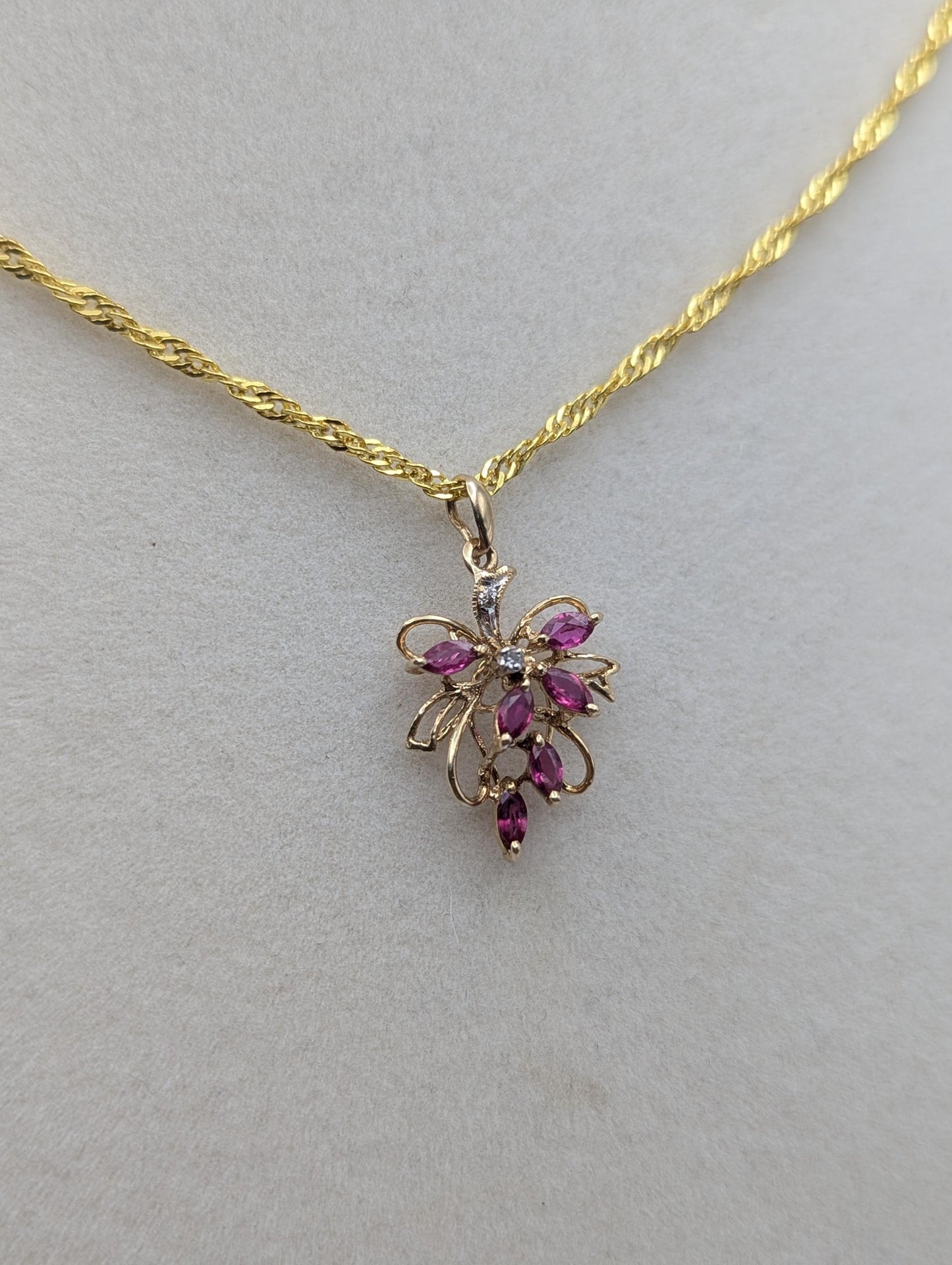 14K Yellow Gold Diamond Ruby Pendant & Complimentary GF 18k Necklace Chain 18"