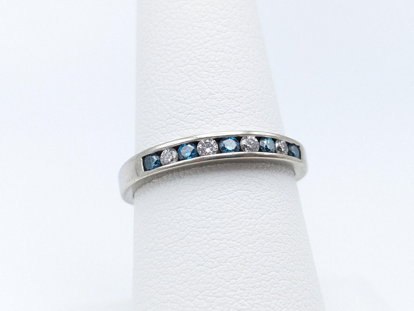 H. J. Namdar 14k White Gold Blue Diamonds Eternity Ring Wedding Band Anniversary