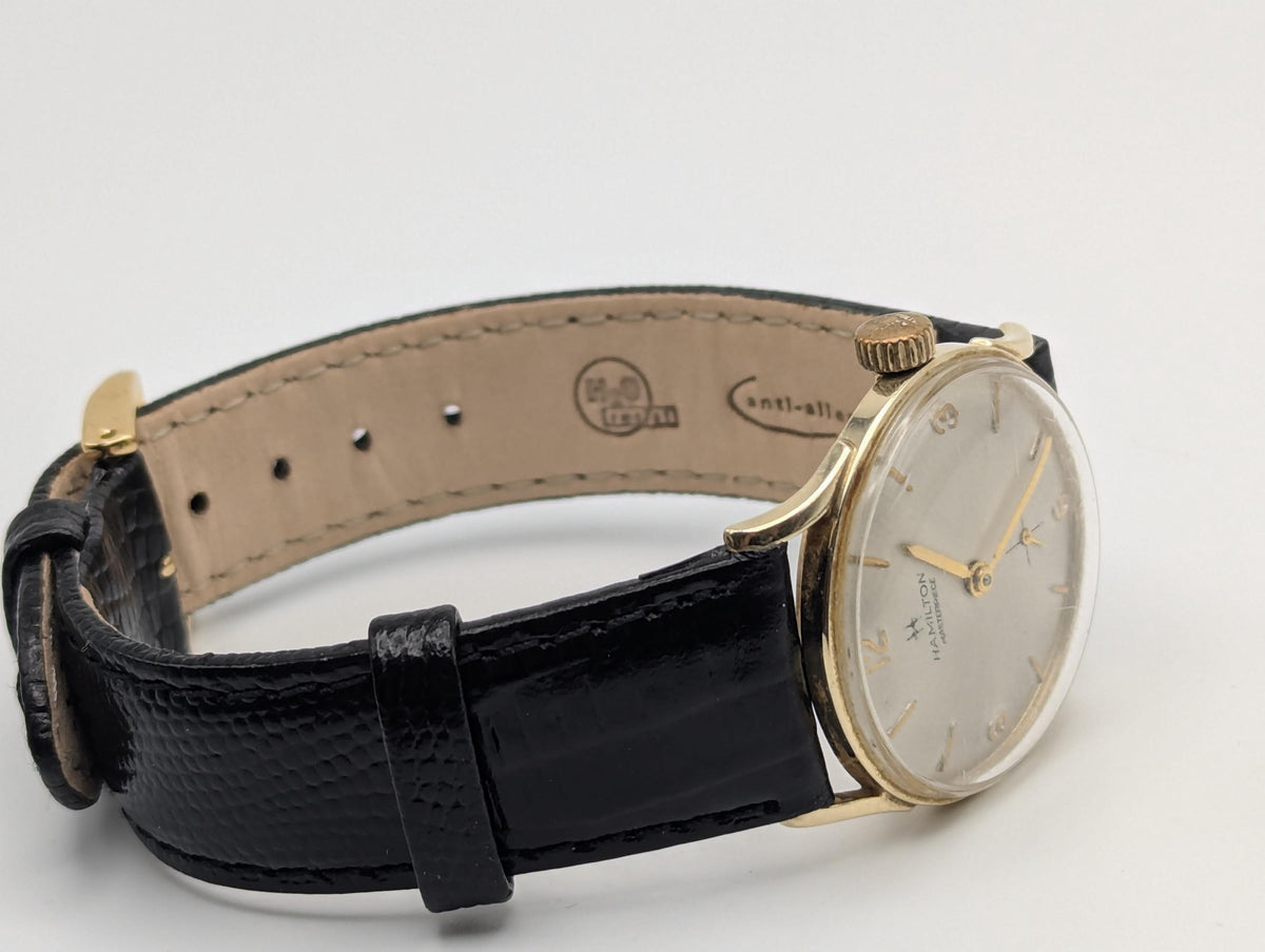 14k Gold 1940s Vintage 30" Hamilton Masterpiece Mechanical Men's Wrist Watch