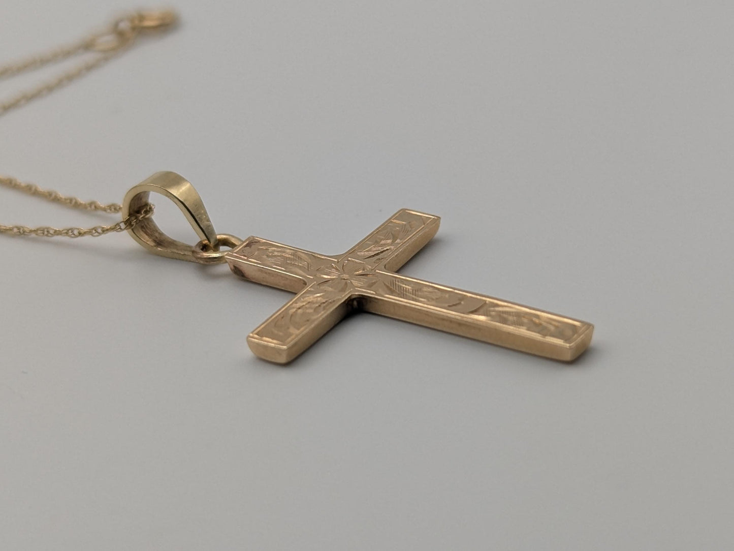 14k Yellow Gold Christian Cross Pendant Necklace 18 " Crucifix Necklace