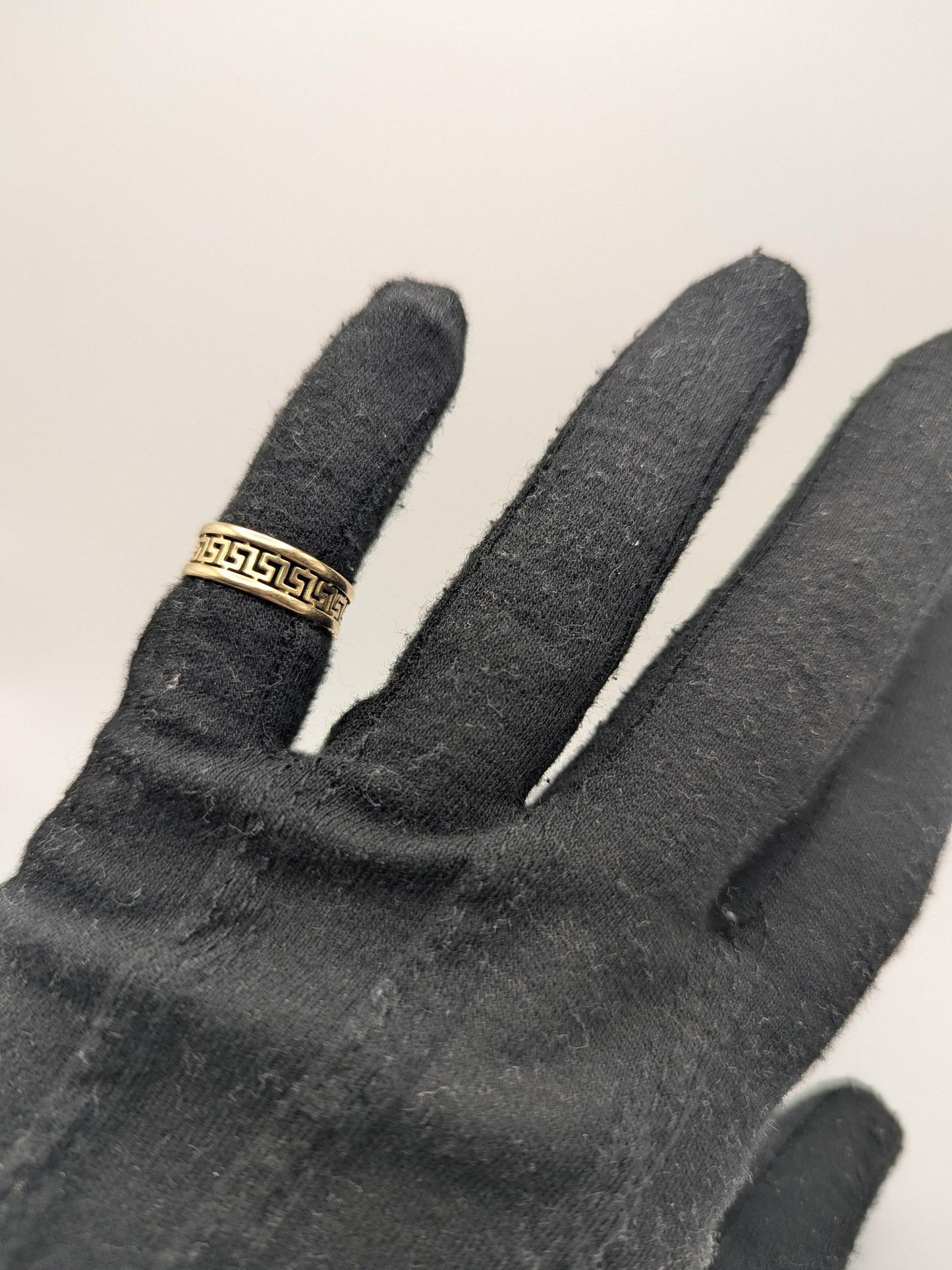 14k Yellow Gold Greek Key Design Ring Wedding Cigar Wide Band