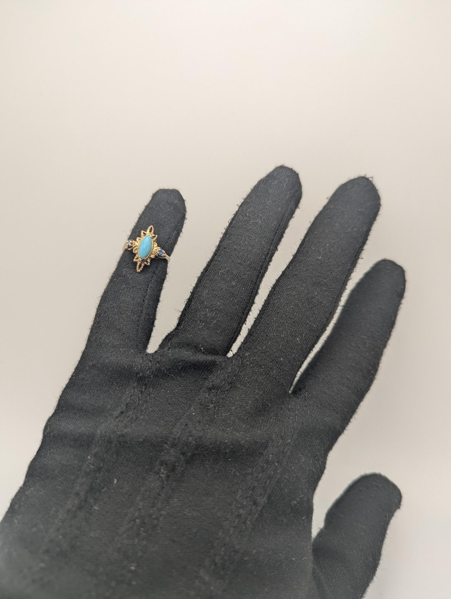 14k Yellow Gold Vintage Turquoise & Spinel Ring Vintage Cocktail Promise Ring