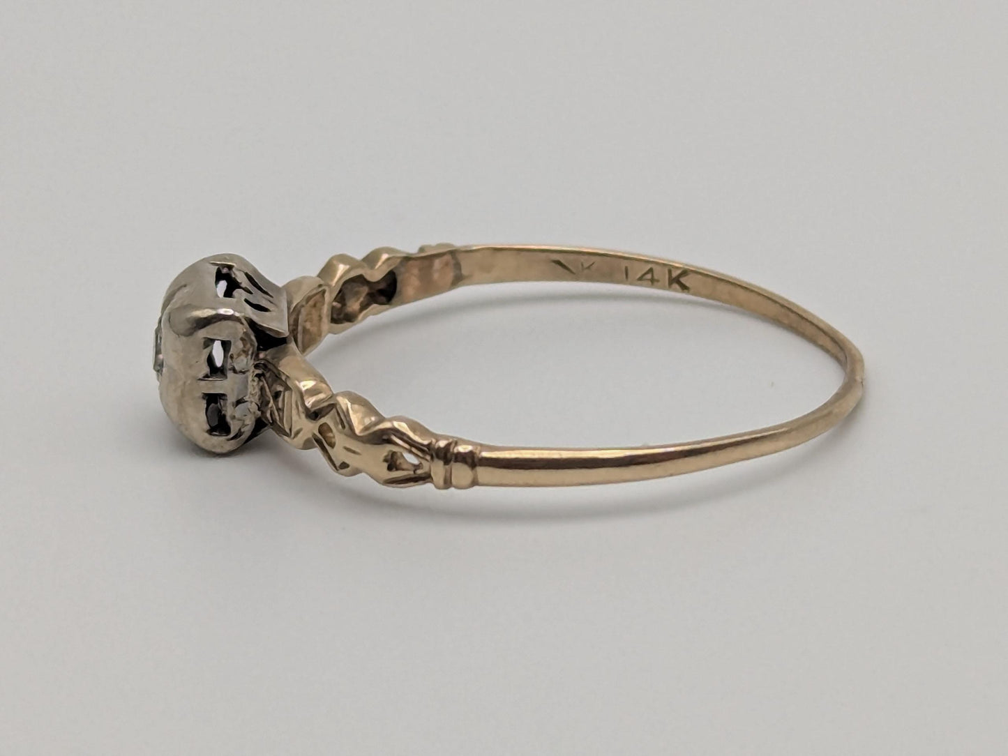 Antique Art Deco 14k Two-Tone Gold Cathedral Diamond Engagement Wedding Ring