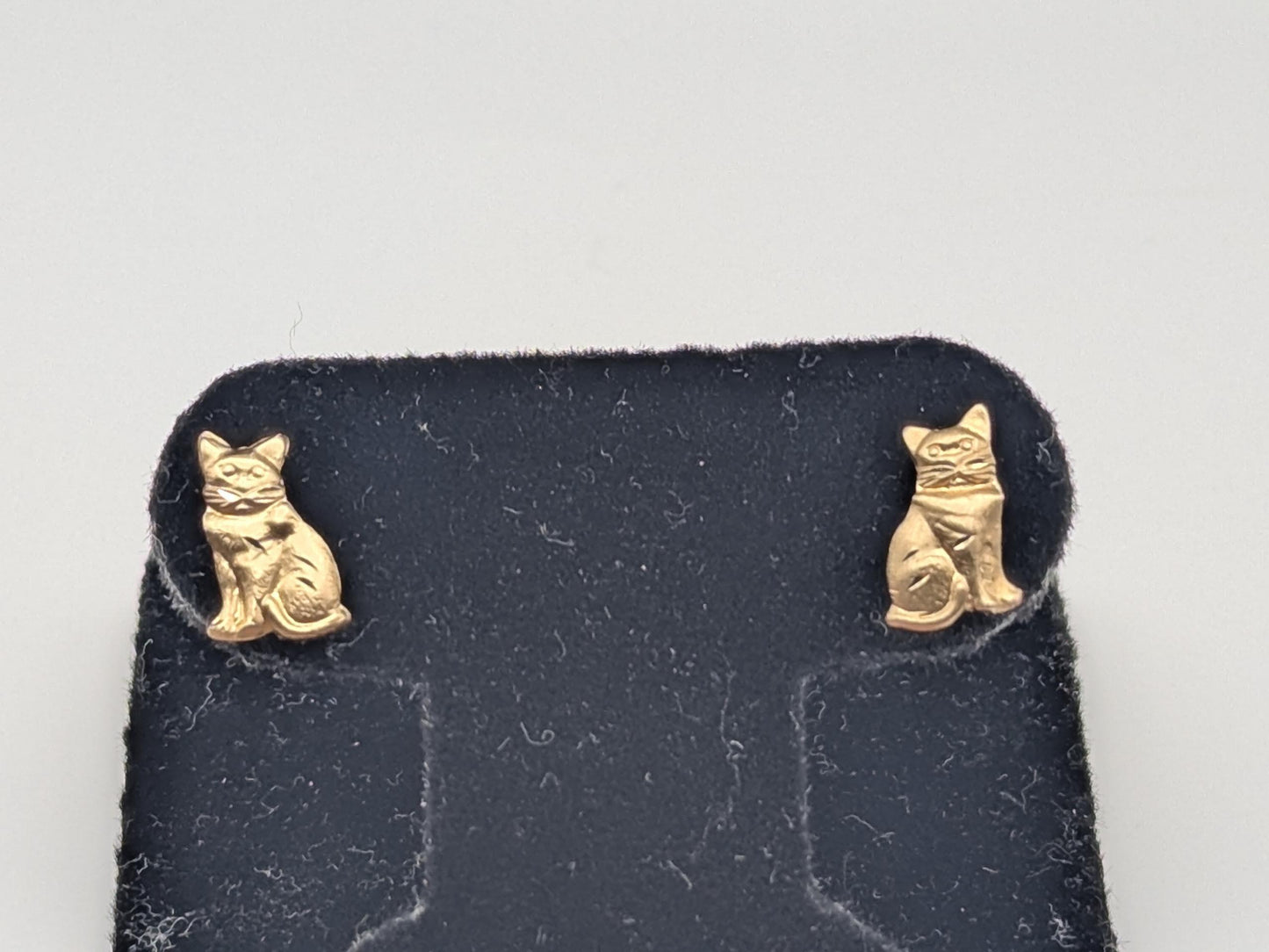 Dainty Whimsical Solid Gold 14K Yellow Gold Cat Stud Earrings