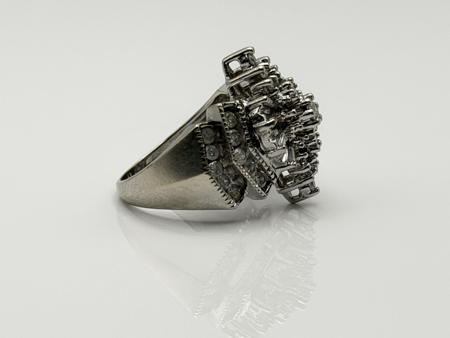 14k White Gold Diamond 1.25 CTW Cluster Ring Vintage Cocktail Ring.