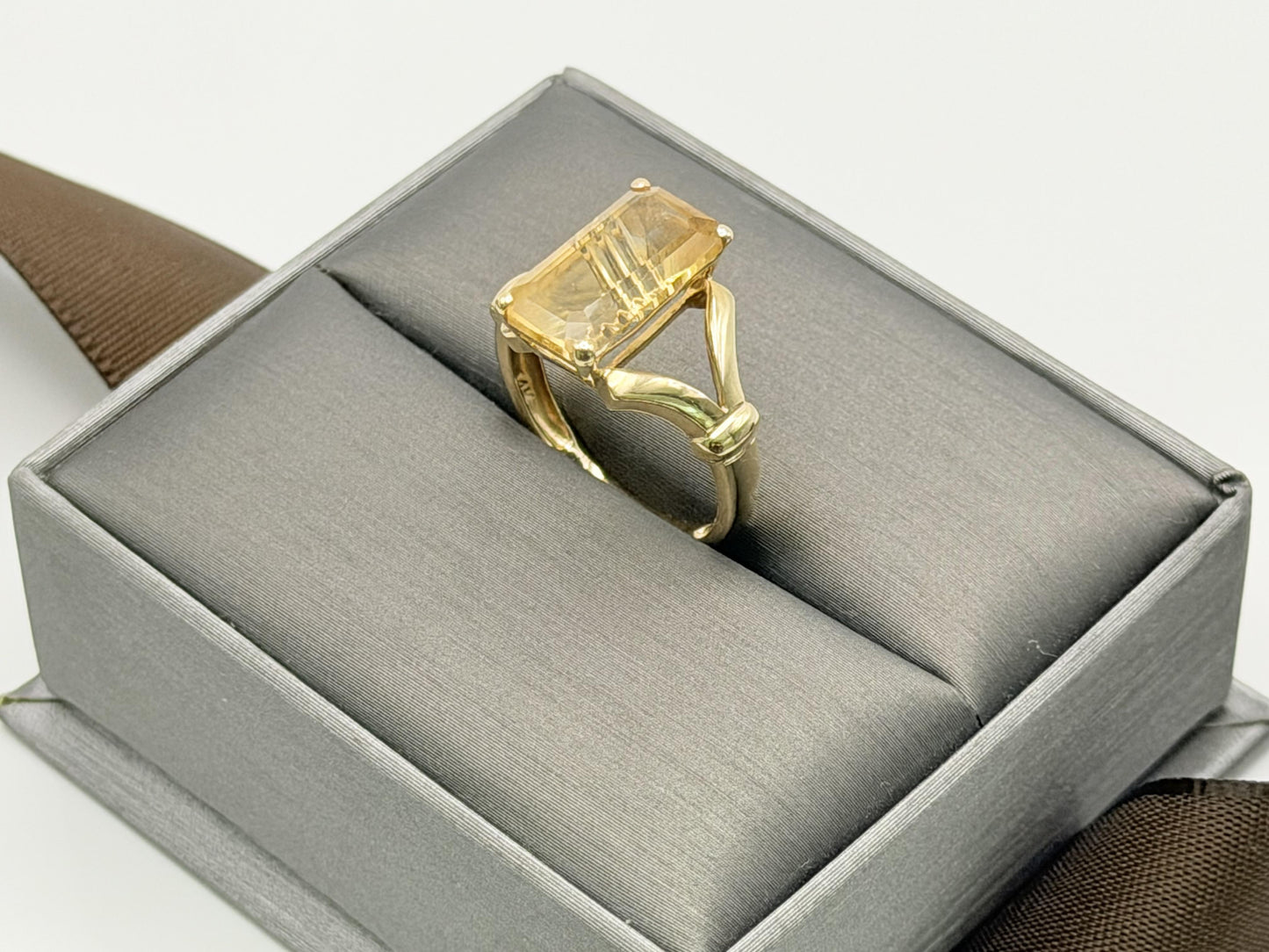 Vintage 14K Yellow Gold Citrine Ring, Large Rectangular Citrine Statement Ring