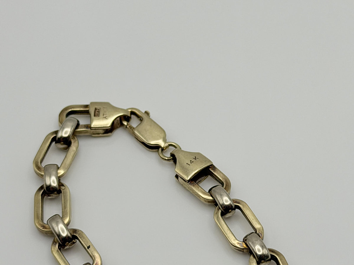 Vintage 14K Yellow Gold Paperclip Link Bracelet, 7 Inch Wide Gold Bracelet