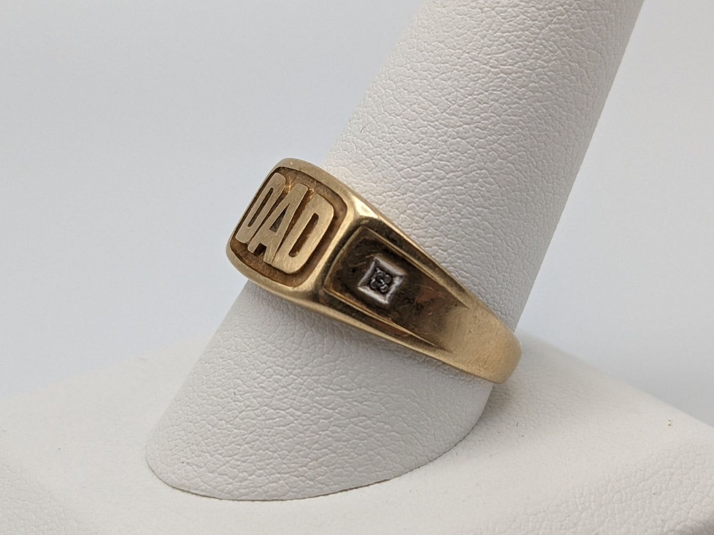 10k Yellow Gold DAD Diamond Ring Mens Father Statement Ring.