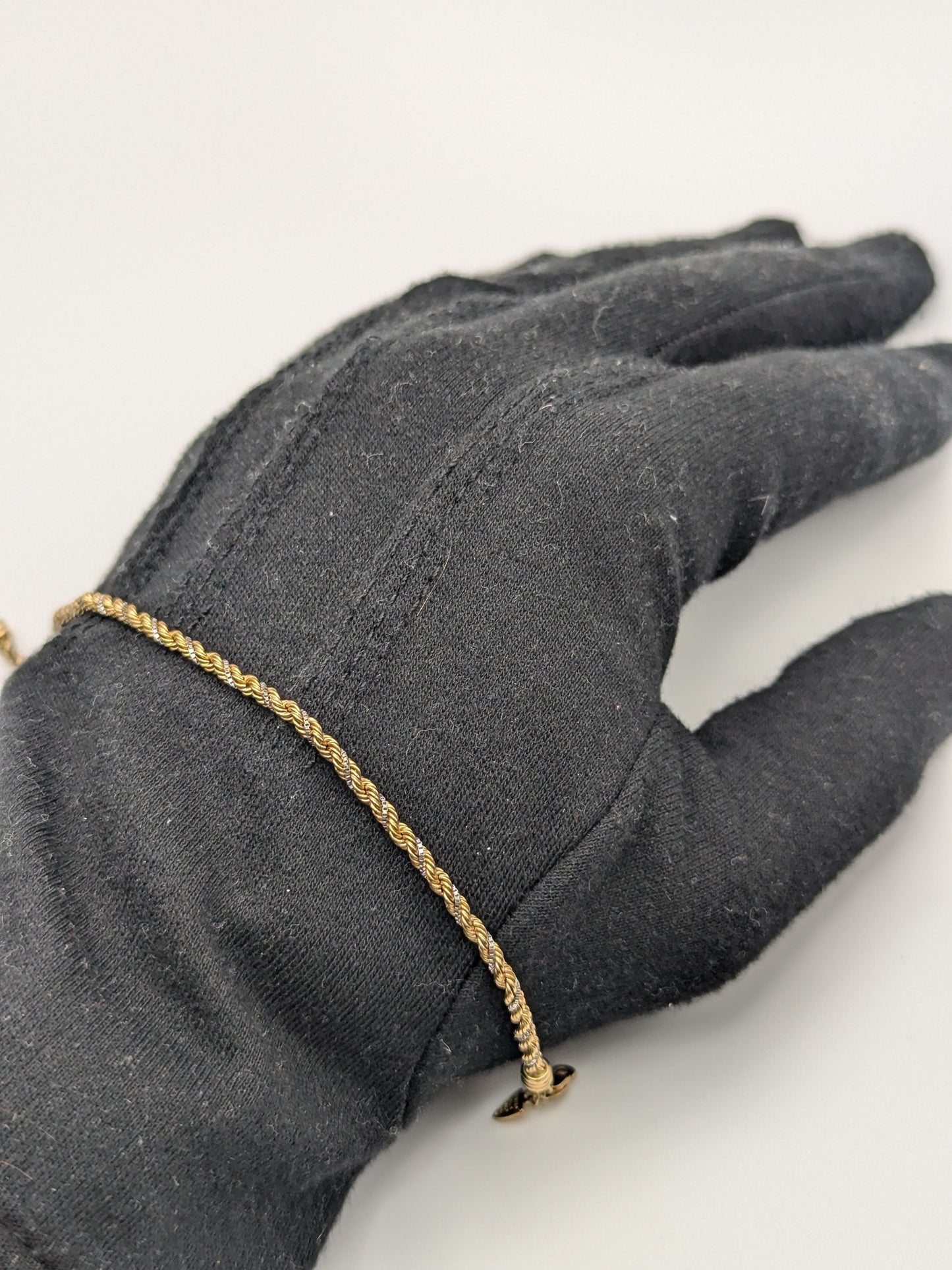 Specialty 14k Gold Beverly Hills Two-Tone Silk Rope Bracelet. 14k Gold Twist Bracelet 7"