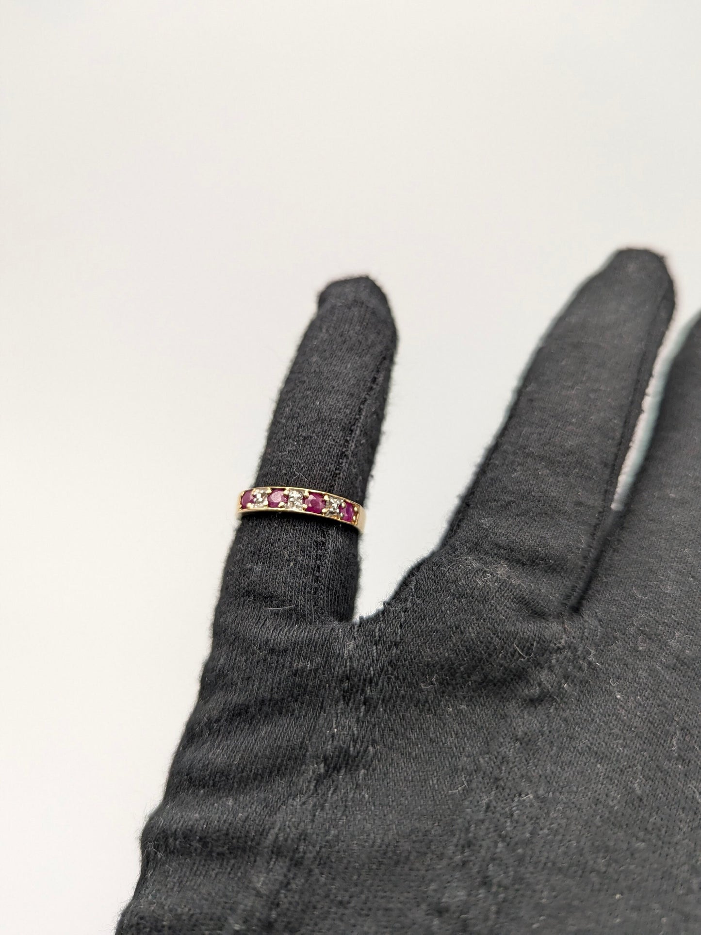 10k Yellow Gold Ruby and Diamond Channel Setting Ring. Wedding Ring.Promise Band