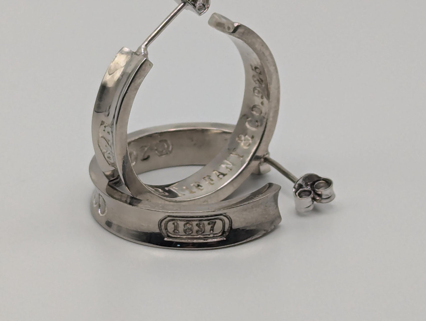 Large Tiffany & Co. Sterling Silver 925 Hoop Huggie Earrings Silver T Co Hoops