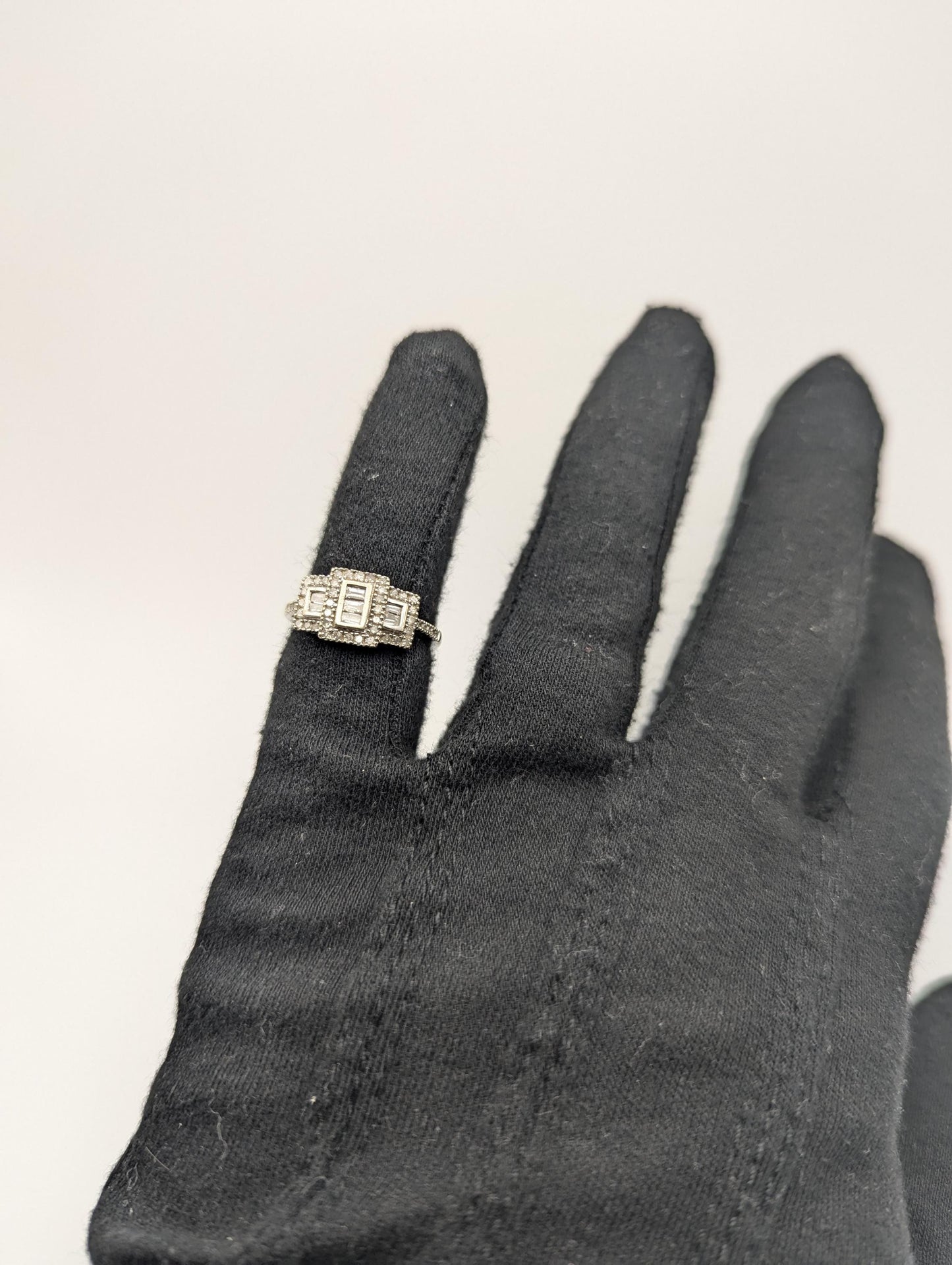 Vintage 10k White Gold Diamond Halo Engagement Ring Art Deco Promise Ring 0.5 ctw