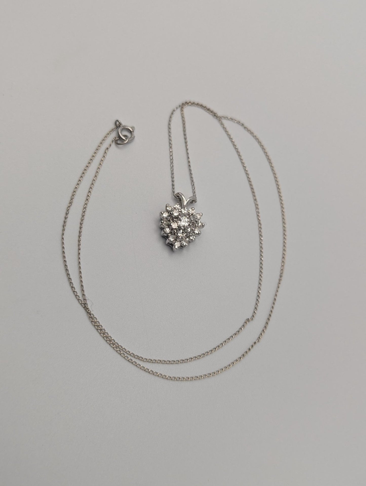 14K White Gold 1.1 ctw Diamond Love Heart w/Gold Chain Diamond Heart Pendant