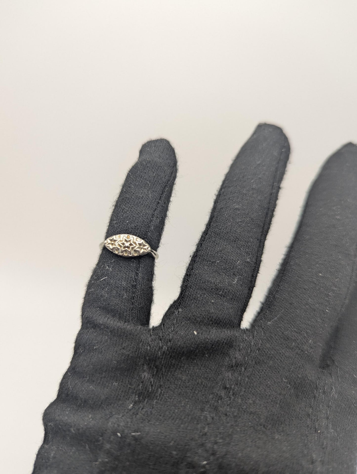 Art Deco 14k White Gold Star Design Diamond Ring Vintage Star Ring.