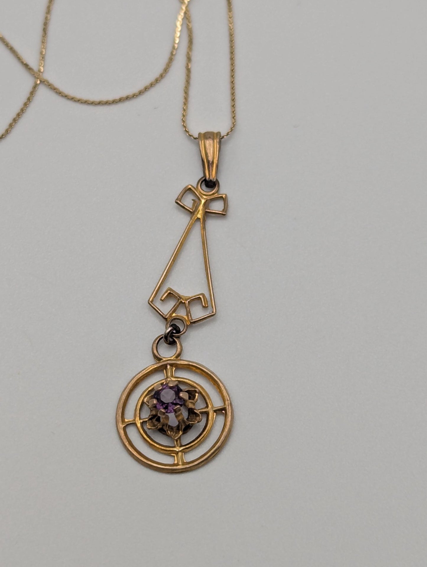 Victorian 14k Italy Lavaliere Amethyst Necklace. Vintage Victorian Necklace. 19"
