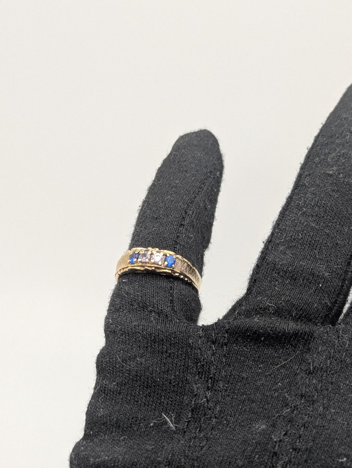 10k Yellow Gold Blue Topaz White Quartz Ring Vintage Half Channel Setting Ring