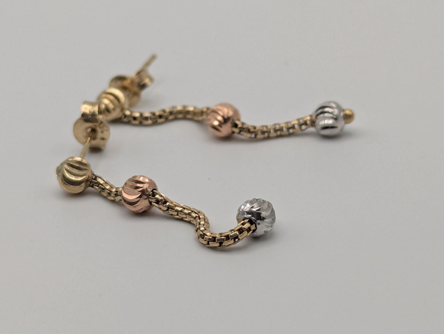 14K Multi- Gold Drop Dangle Earrings Rose White Gold Beaded Chain Drop Earrings