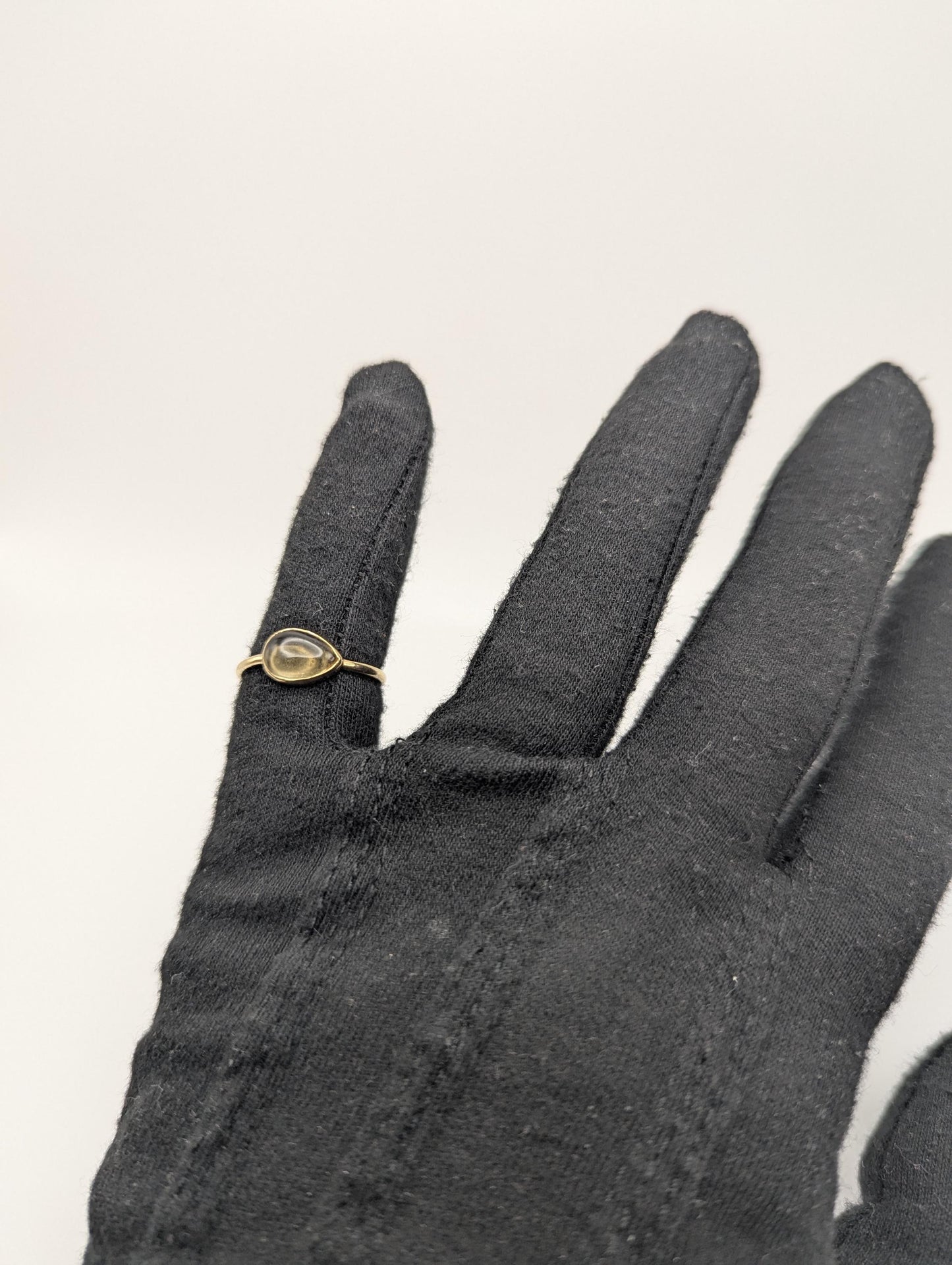 14k Yellow Gold Citrine Stackable Band. Pear Shaped Gold Band.