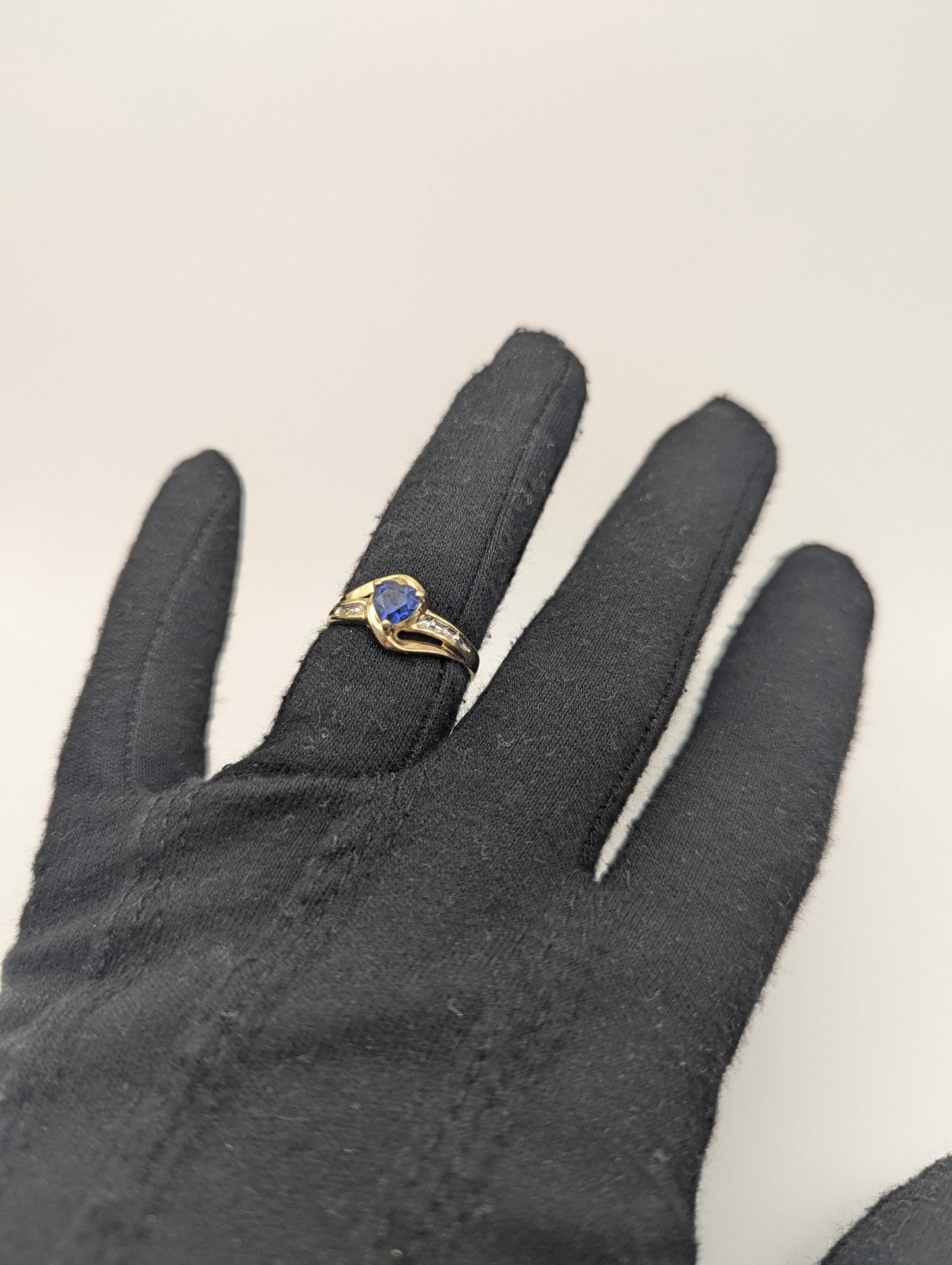 10k Yellow Gold Diamond Sapphire Diamond Band. 10k Sapphire Solitaire Ring. Promise Ring.