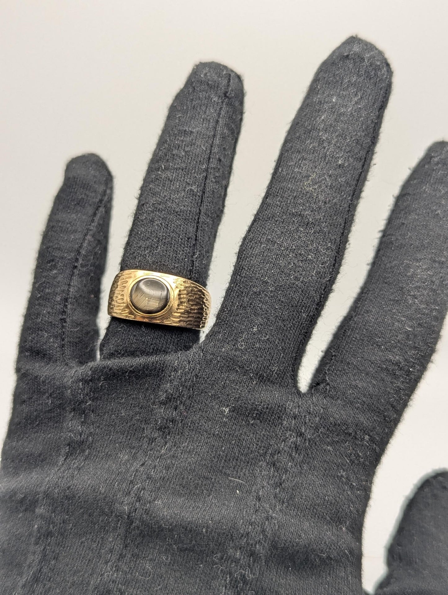 Heavy 18k Solid Gold 10gr Gold Black Star Sapphire Statement Signet Cigar Ring Wedding Mens