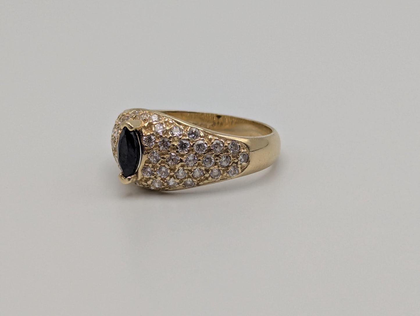 14k Yellow Gold Blue Sapphire Band Signet Ring Pinky Ring