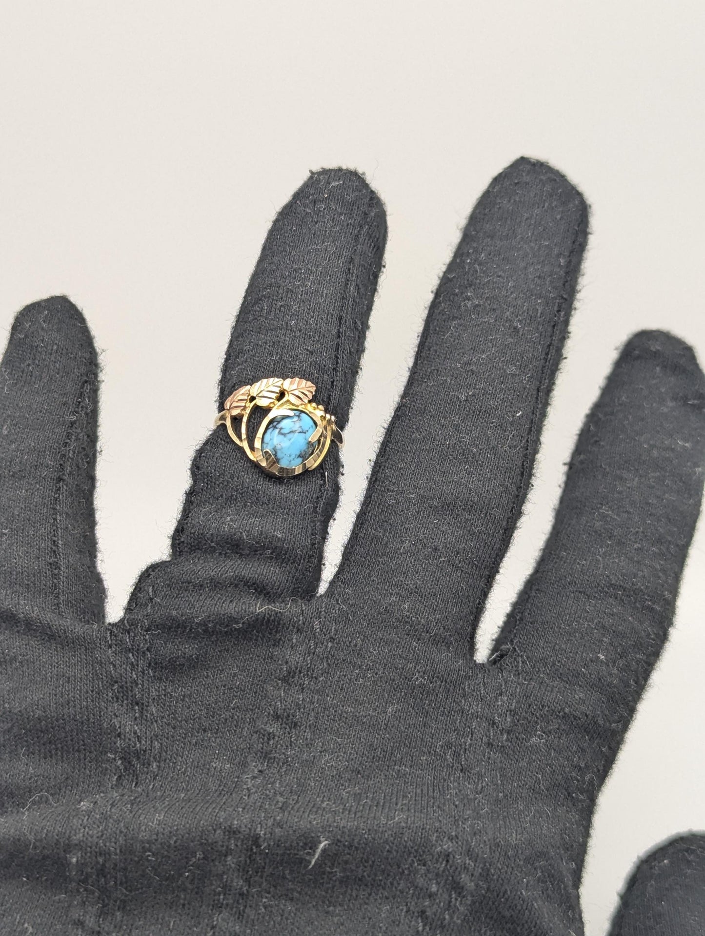 10k Black Hills Gold Tri-Colored Leaf Turquoise Vine Ring Women BHG Trio Gold Vine Ring