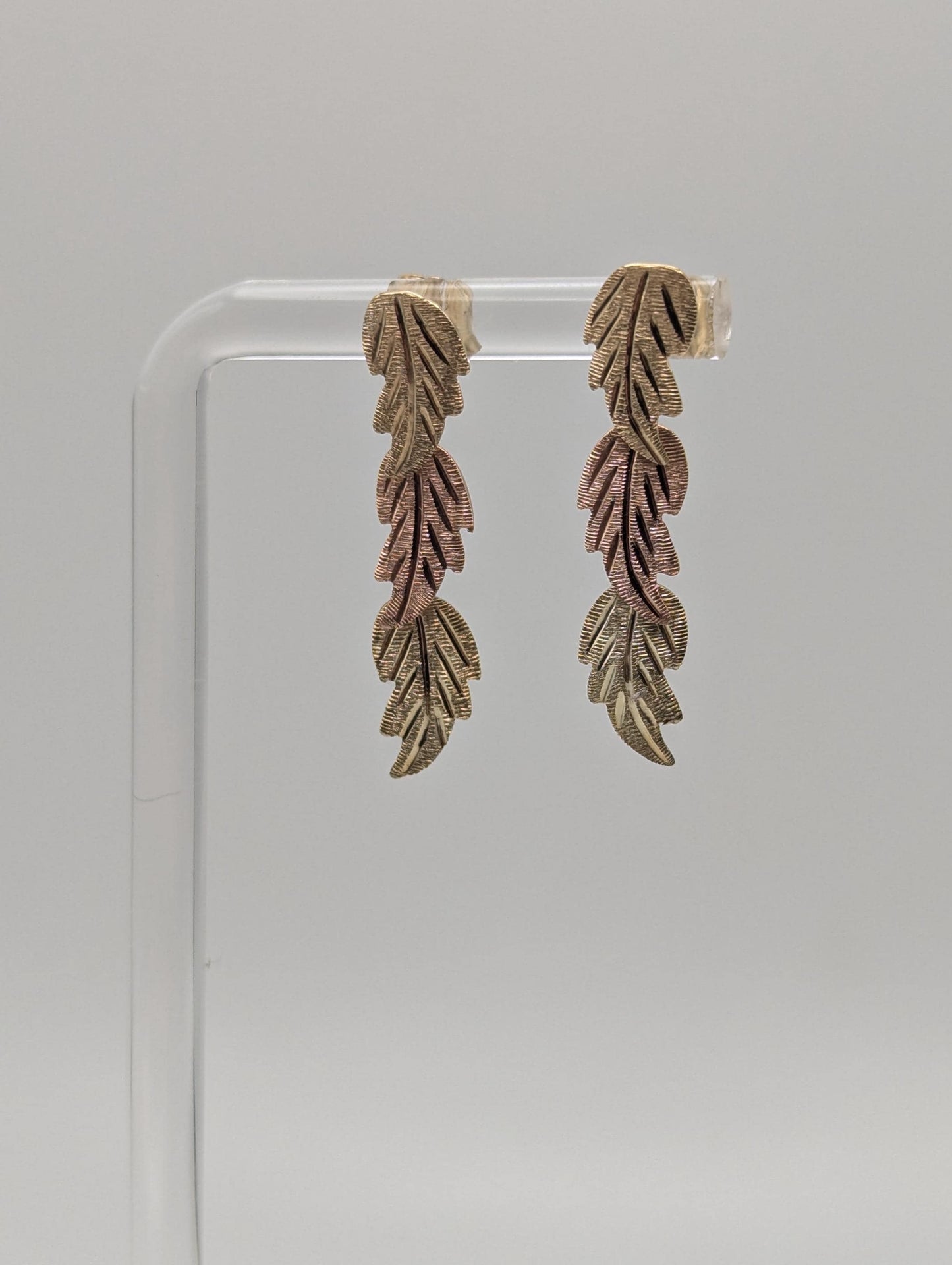 10k Black Hills Gold Traditional Gold Vine Dangle Earrings Rose Gold Black Hills Gold Trio Gold Vine Leaf Earrings