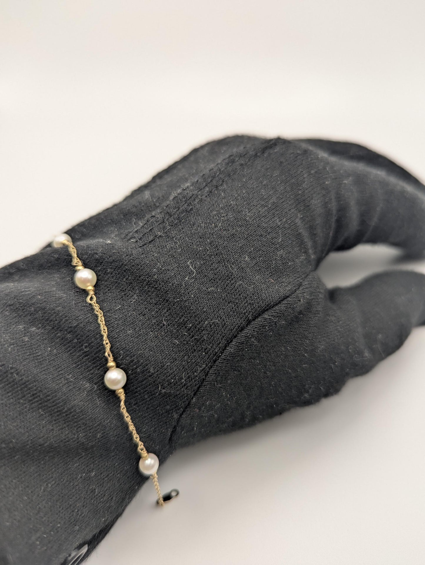 10k Yellow Gold Pearl Bracelets Women Bracelet 7" Pearl Chain Link Bracelet