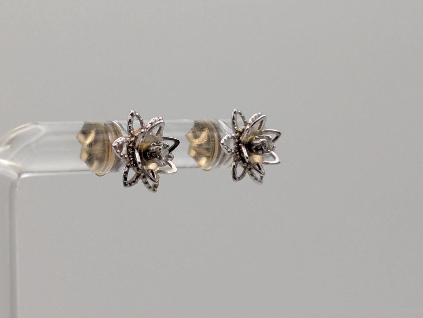 14K White Gold Flower Diamond Stud Earrings 10k White Gold Studs Minimalist Studs