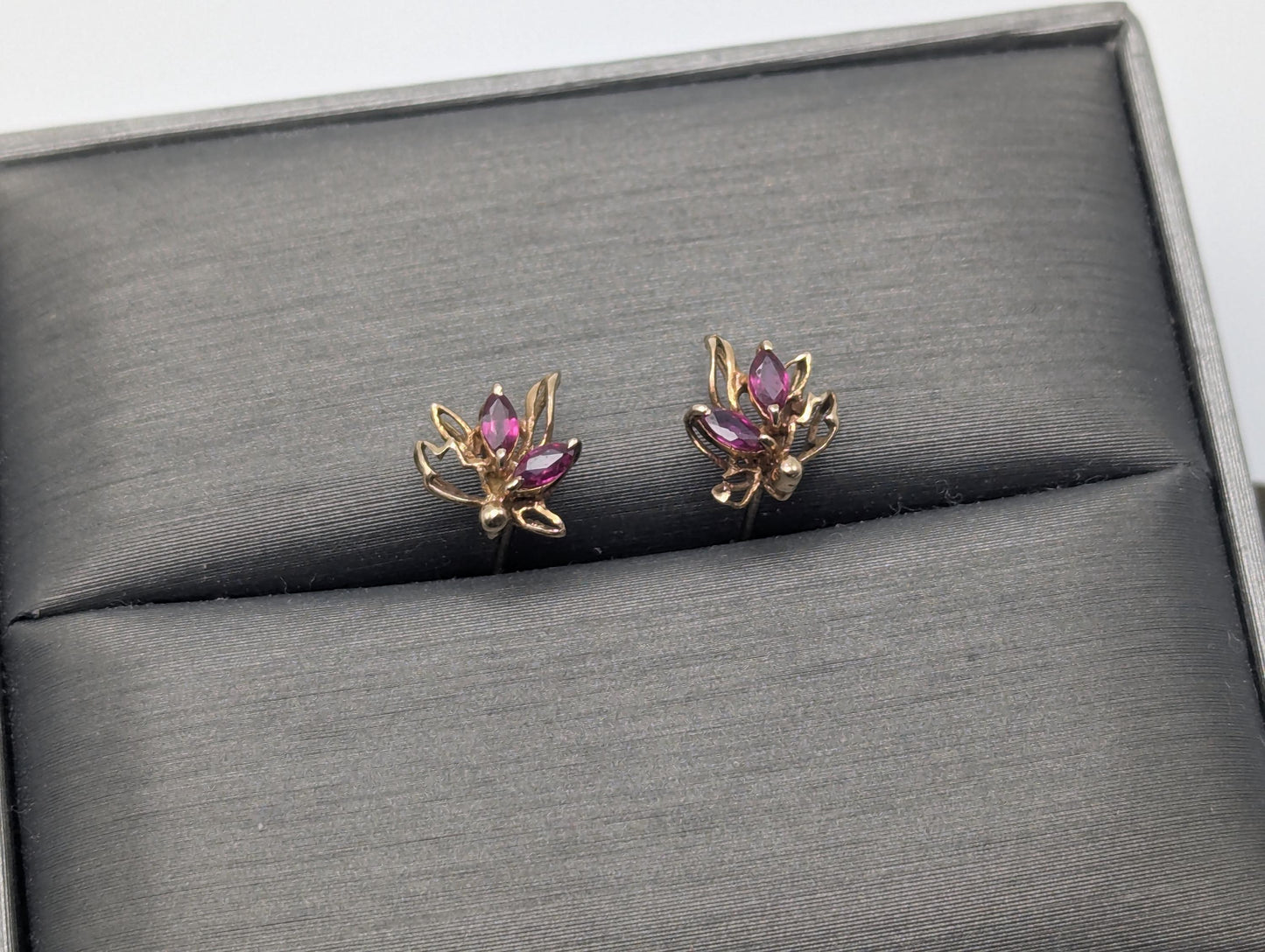 14K Yellow Gold Flower Ruby Stud Earrings Yellow Gold Studs Minimalist Studs
