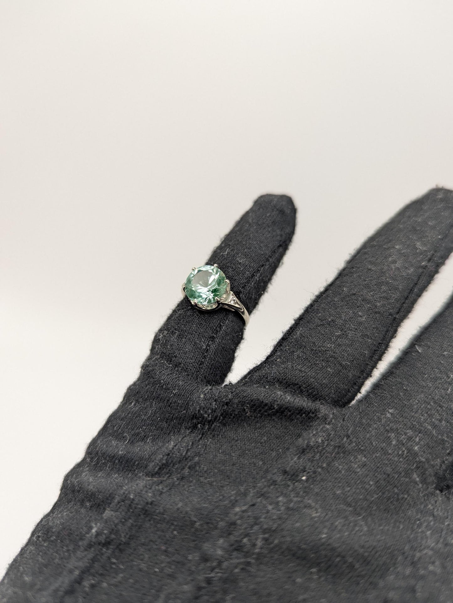 10k White Gold Green Quartz Oval and Spinel Statement Ring Cocktail Ring
