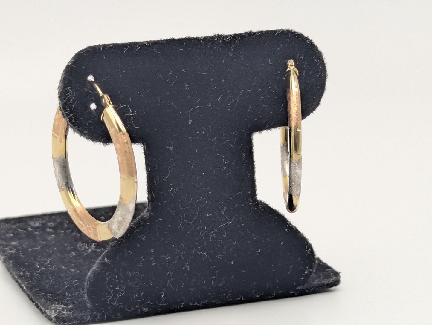 Large 14k Trio Gold Etched Hoop Earrings Rose Gold Multi-Color Hoops