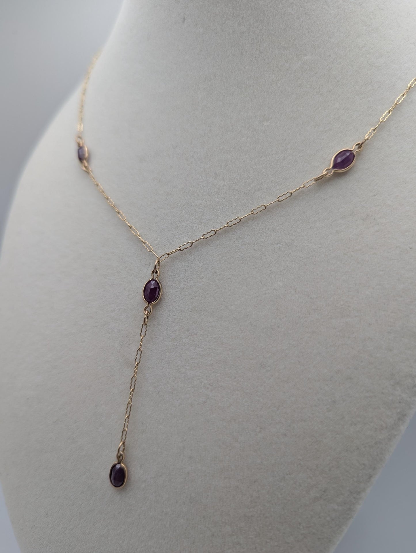 10k Yellow Gold Ruby 2" Lariat Chain Necklace 18" Layering Dainty Necklace