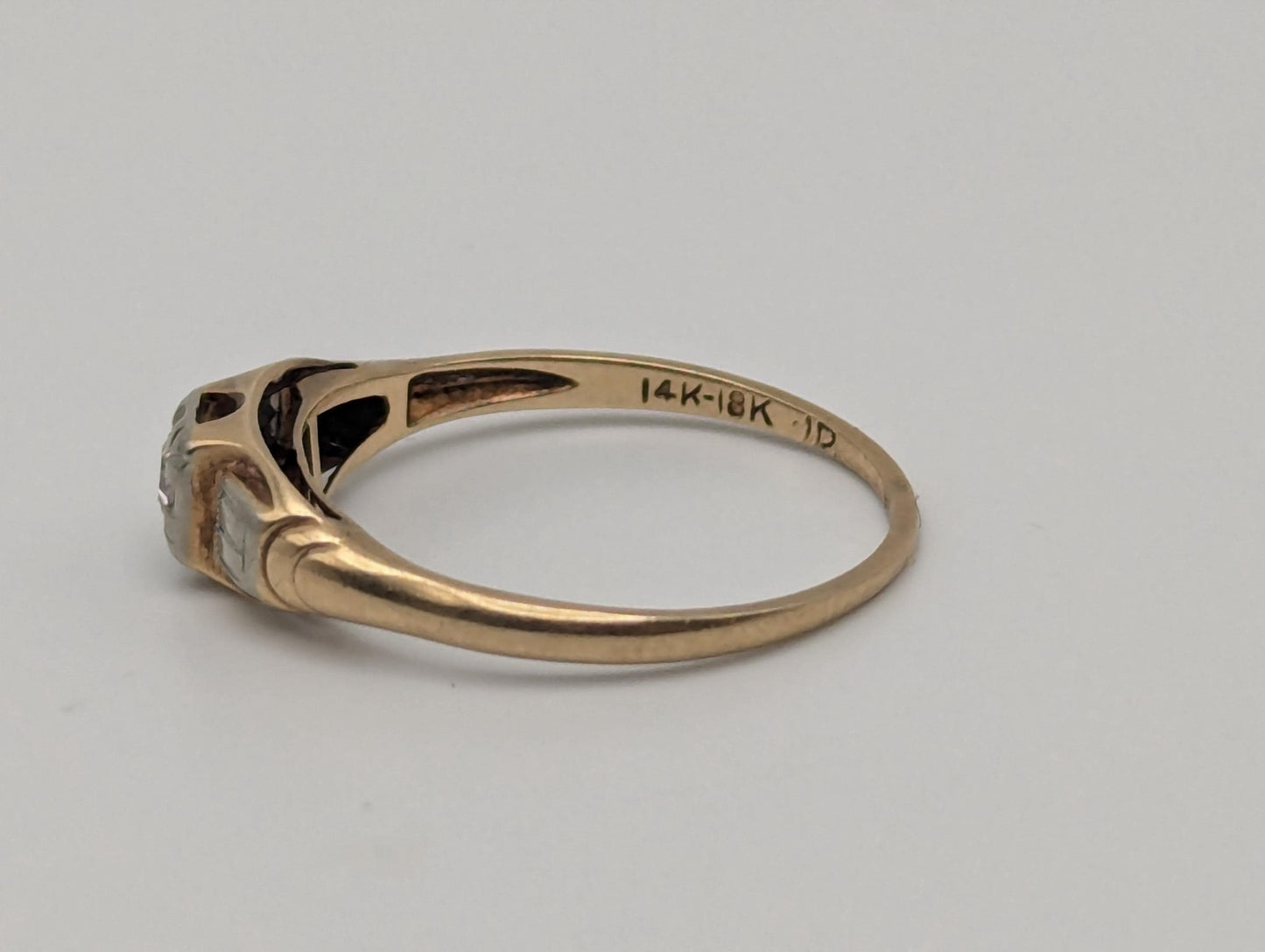 Vintage Art Deco 14K & 18k Multi-Gold Diamond Wedding Engagement Promise Ring.