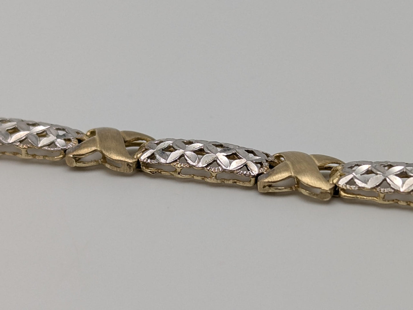 10k Two Tone X Love Bracelet 7" White Yellow Gold Chain X Speciality Two Tone Bracelet