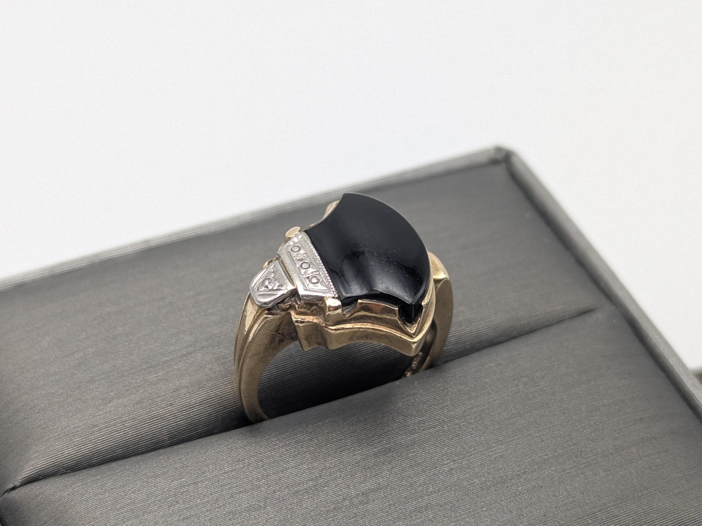 Vintage 10k Yellow Viking Ax Gold Black Onyx Diamond Ring Statement Ring Wedding