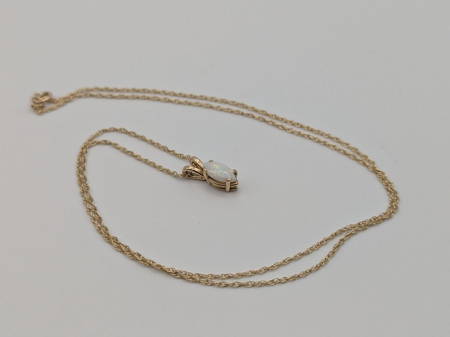 14k Yellow Gold Dainty Opal Necklace Chain with Pendant