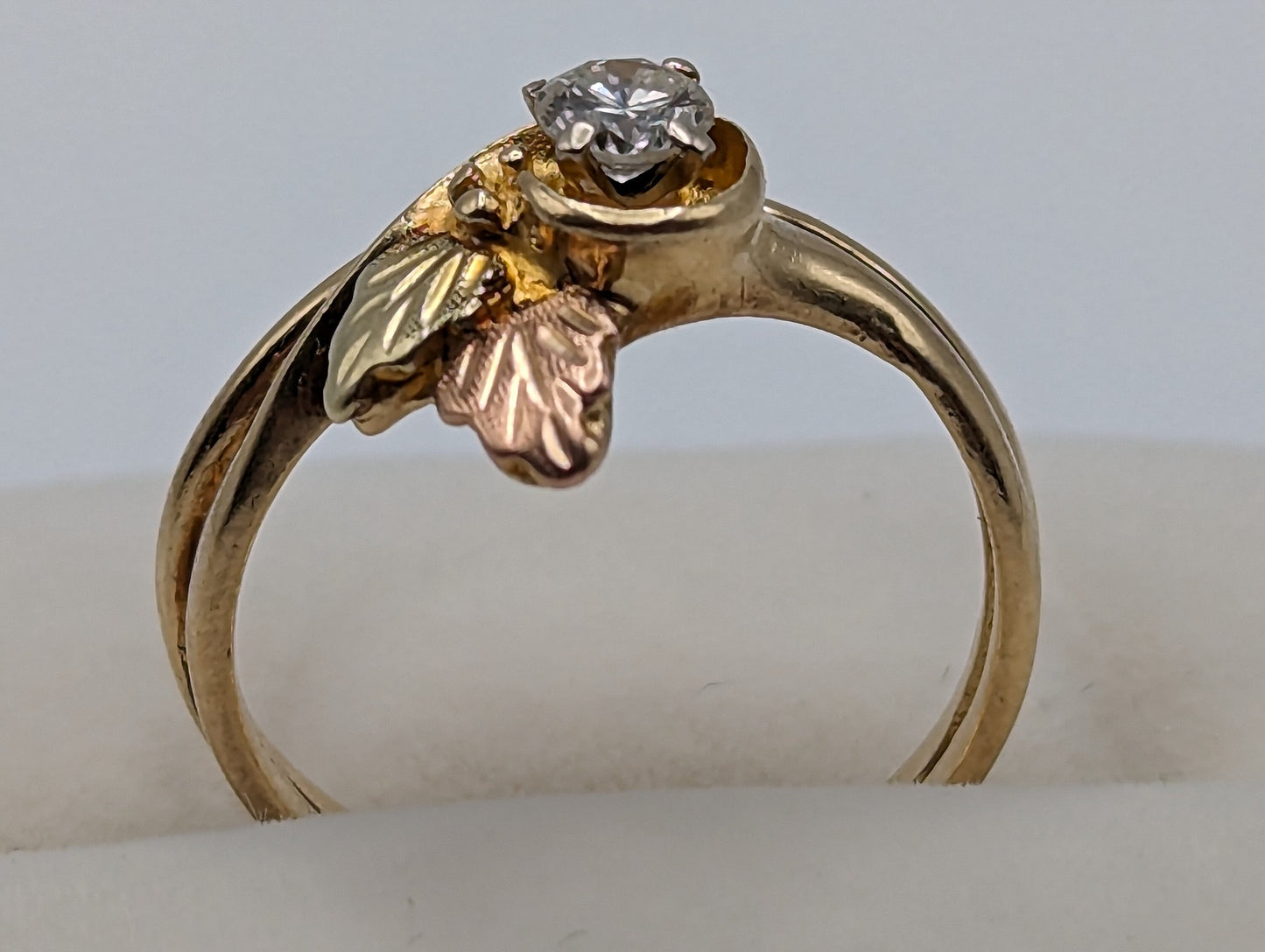 14k Diamond Black Hills Gold Ring. 14k Multi-tone Gold Black Hills Engagement Ring. 14k Black Hill Wedding Band. Rose Gold Diamond Ring.