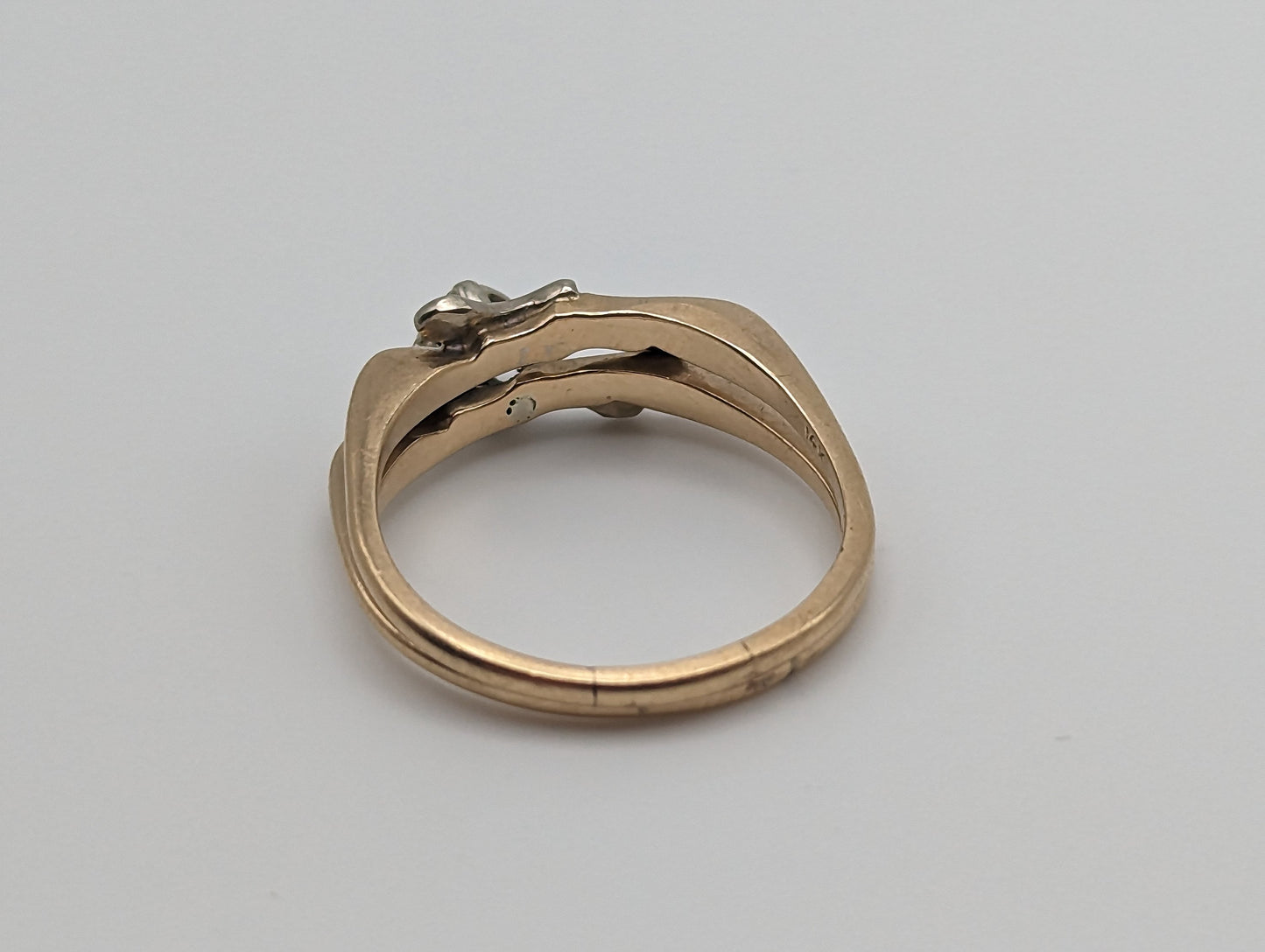 Antique Cosmic Art Nouveau 14k Multi Color Gold Diamond Wedding Ring Set Band. 14k Gold Engagement Ring and Wedding Ring. 14k Wedding Kit