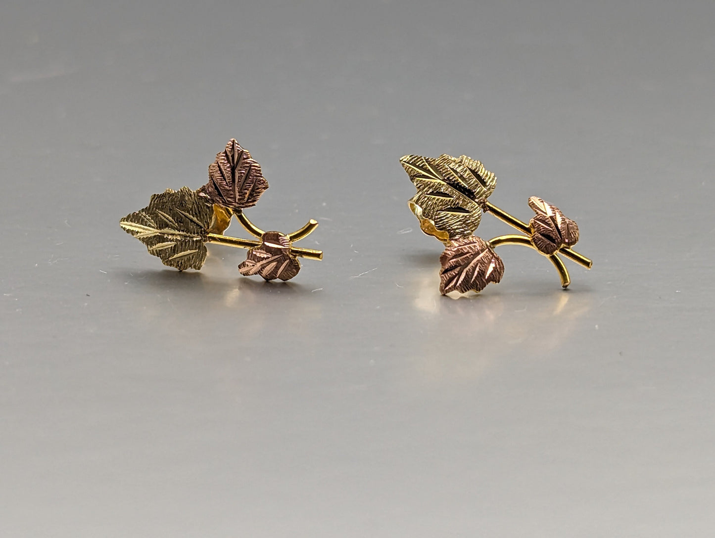 Large Landstroms Black Hills Gold Traditional 14k Gold Vine Earrings Post Design 14k Rose Gold Black Hills Gold Trio Gold Vine Leaf Earrings