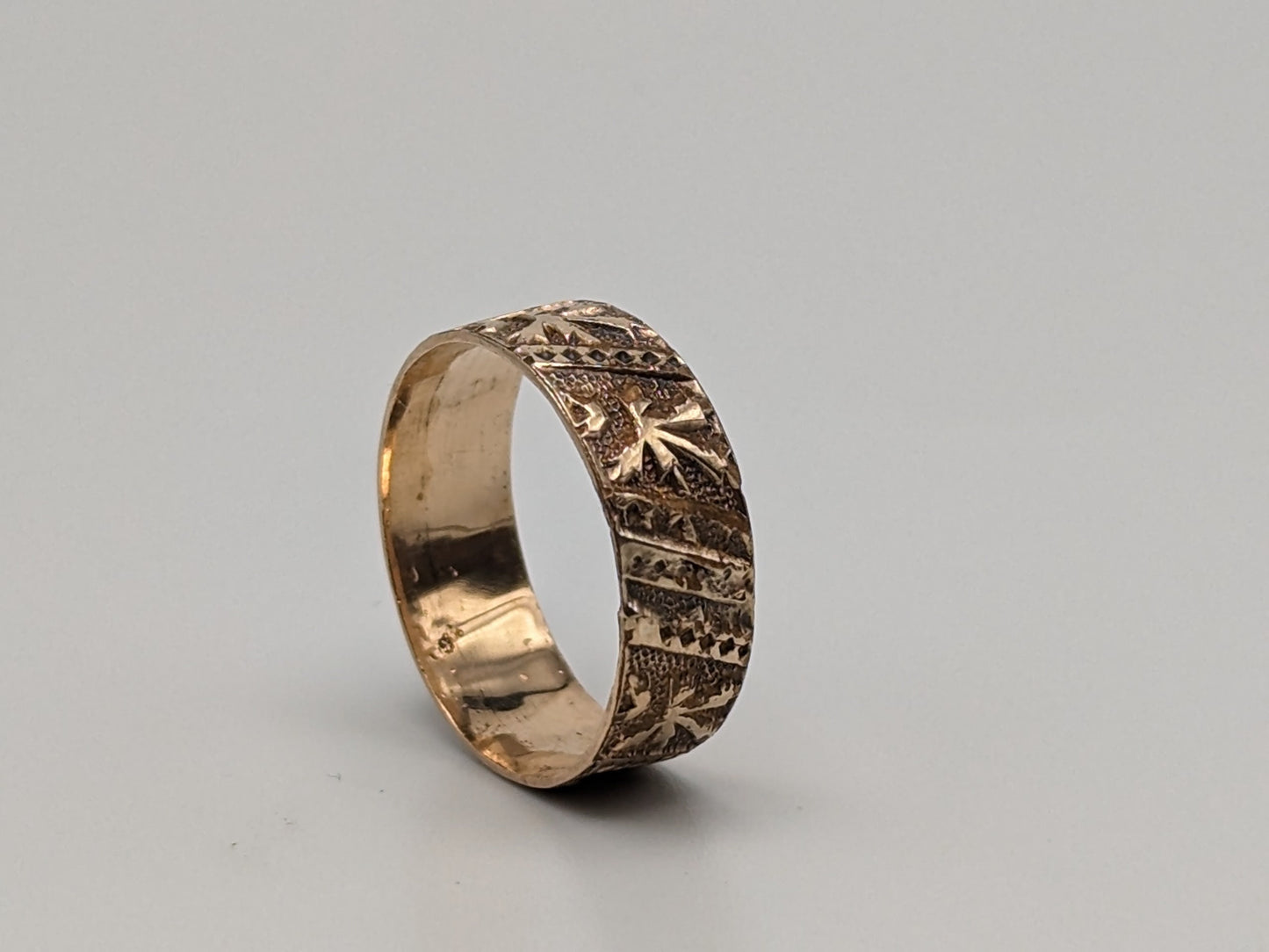 10k Antique 1900s Oak Leaf Design Wide Cigar Wedding Band Yellow Gold Wide band Gold