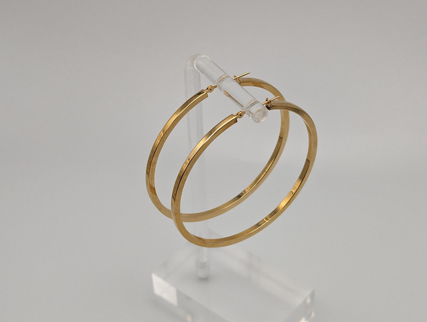 Large 2" 14k Gold 50 mm Hoop Earrings. XL Hoop Earrings Real Solid 14K Yellow Gold. Solid Gold Hoops.