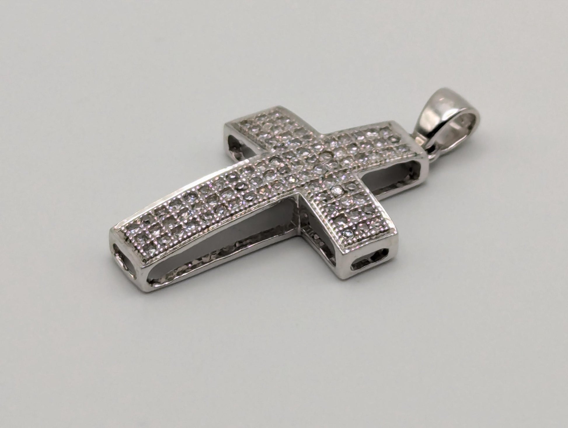 10K White Gold .43ctw Diamond Cross Pendant Crucifix Christian Pendant