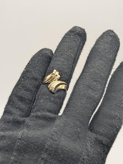 10K Yellow Gold Wave Etched Ring Promise Love Cocktail Ring Fancy Infinity Band