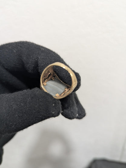 10k 12k Black Hills Gold Heavy 6.7 gr Agate Stone And  Gold Flying Eagle Ring