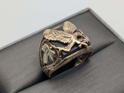 10k 12k Black Hills Gold Heavy 6.7 gr Agate Stone And  Gold Flying Eagle Ring