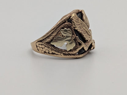 10k 12k Black Hills Gold Heavy 6.7 gr Agate Stone And  Gold Flying Eagle Ring