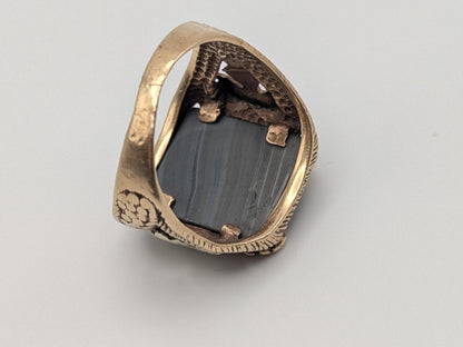 10k 12k Black Hills Gold Heavy 6.7 gr Agate Stone And  Gold Flying Eagle Ring